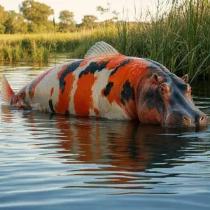 Hippopotamus + Koi fish